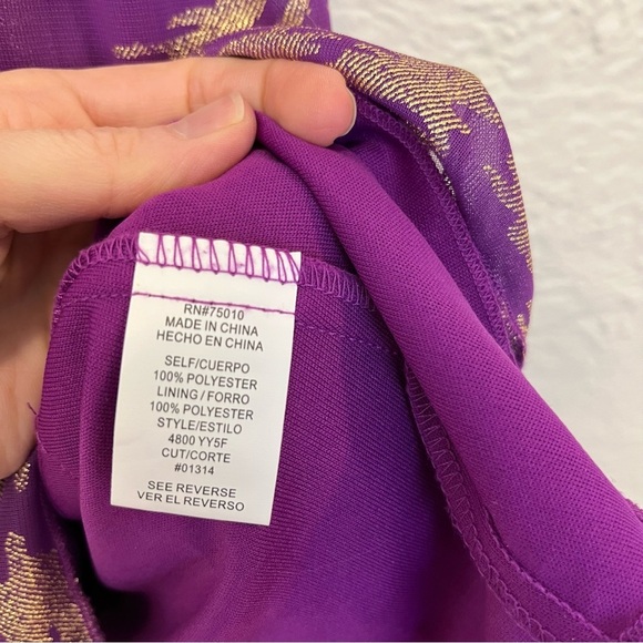 Y2k 90s Vintage Mini Dress Purple Gold Metallic Tiered Jodi Kristopher 5 - Picture 9 of 13